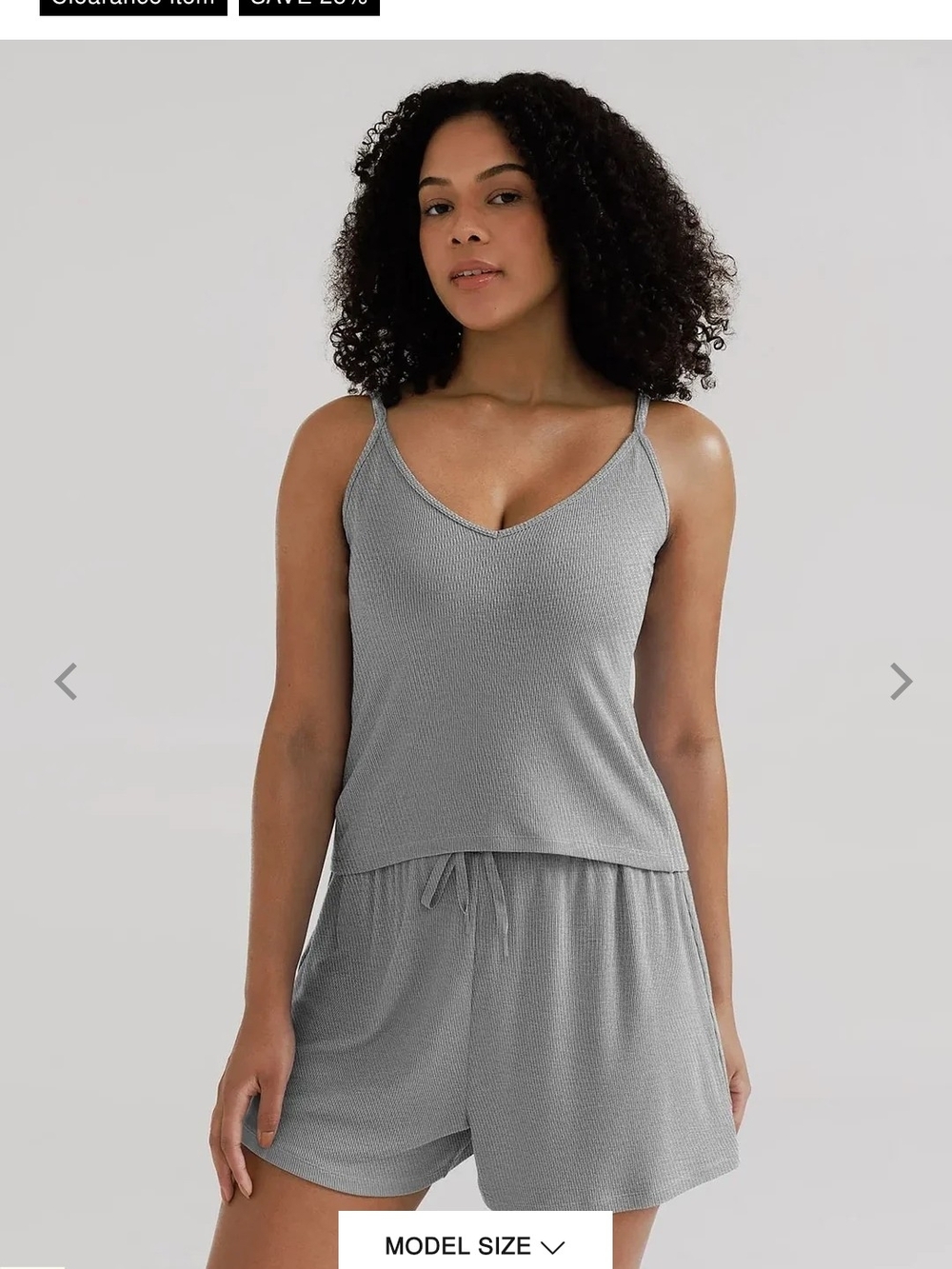 Grey Ribbed V-Neck Sleep Cami & Shorts Set
